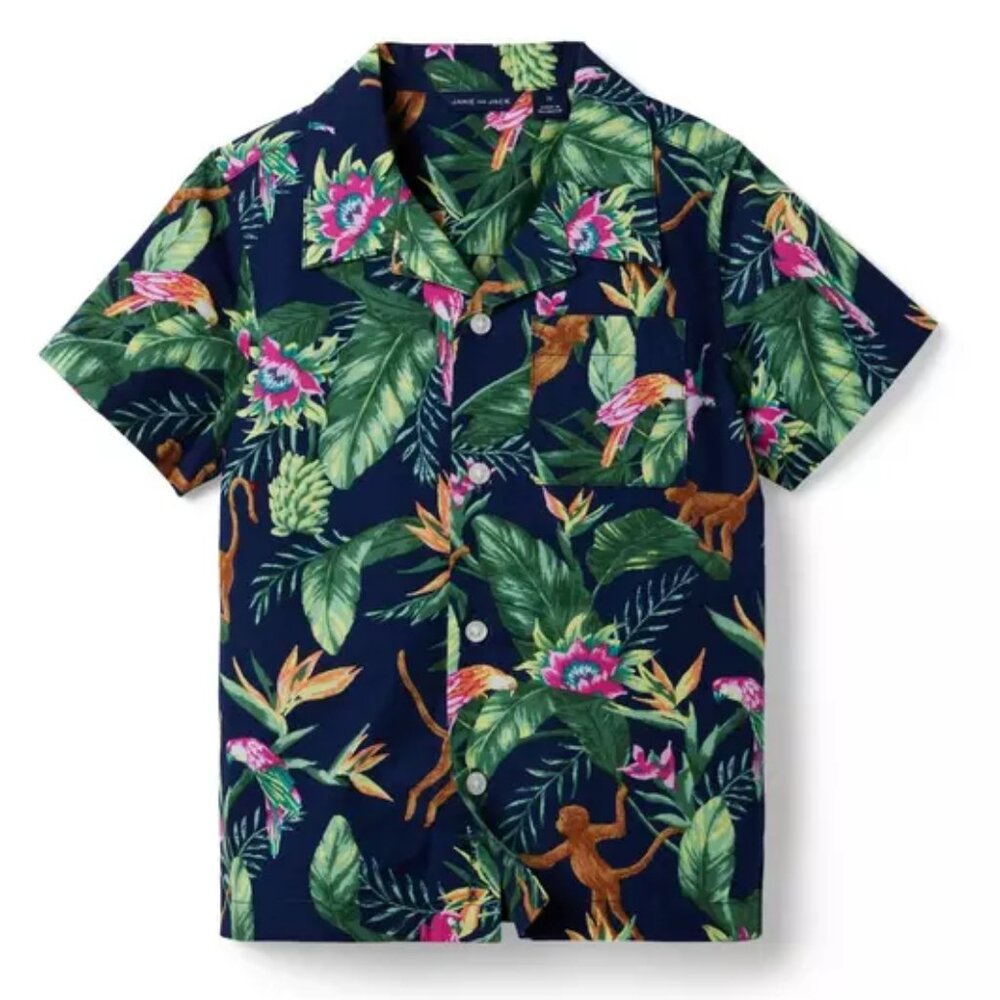 Janie and Jack 2T Boys TropicalJungle Cabana Monkey Print Kids Shirt